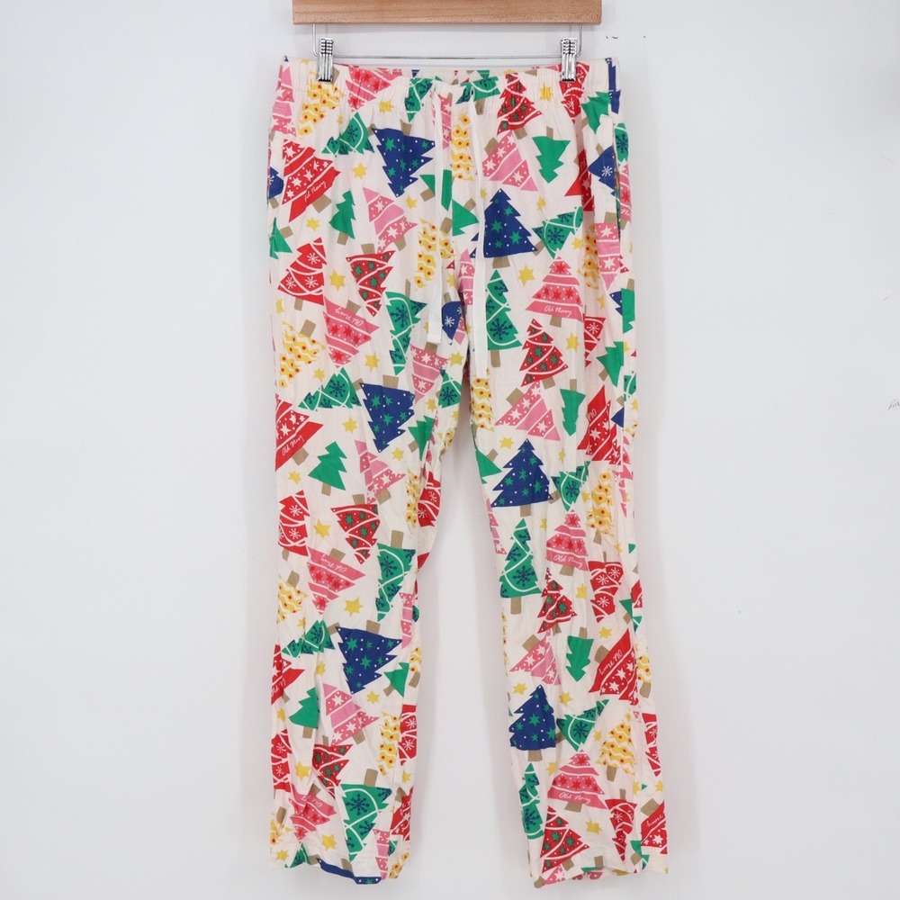 Old Navy Pajama Pants Womens M Christmas Tree Print Multicolor Holiday Excellent